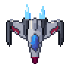 A pixel-art spaceship seen from above turning through 32 headings
