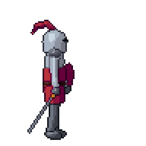 Um quadro do cavaleiro de vista lateral em pixel art