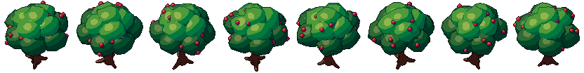 Apple tree from all 8 sides, animated pixel art