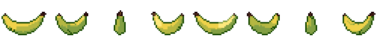 Banana from all 8 sides, animated pixel art