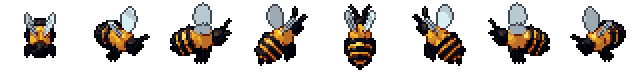 Bee from all 8 sides, animated pixel art