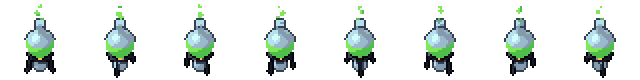 Bubbling flask from all 8 sides, animated pixel art