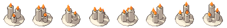 Candle cluster from all 8 sides, animated pixel art