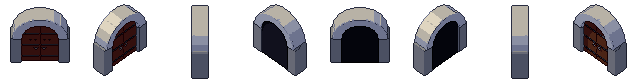 Castle door from all 8 sides, animated pixel art