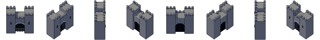 Portail de château sous ses 8 côtés, en pixel art animé