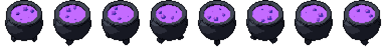 Witch cauldron from all 8 sides, animated pixel art