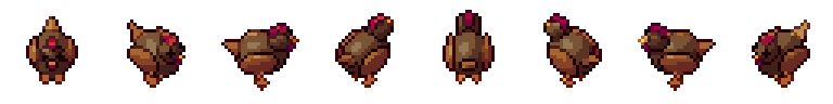 Huhn von allen 8 Seiten, animierte Pixel Art