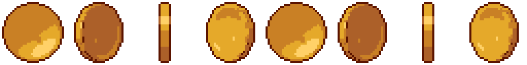 Gold coin from all 8 sides, animated pixel art