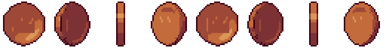 Moneda de cobre desde sus 8 lados, pixel art animado