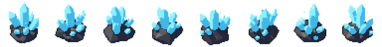 Blue crystal from all 8 sides, animated pixel art