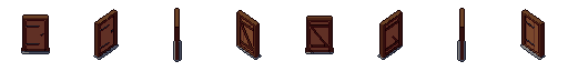 Wooden door from all 8 sides, animated pixel art