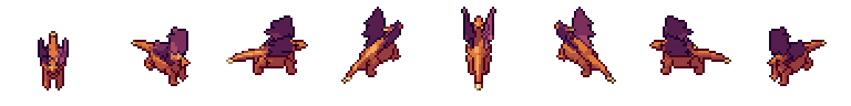 Small dragon from all 8 sides, animated pixel art