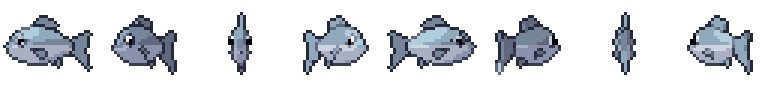 Fisch von allen 8 Seiten, animierte Pixel Art