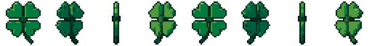 Trébol de la suerte desde sus 8 lados, pixel art animado