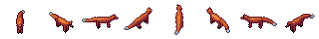Fox from all 8 sides, animated pixel art