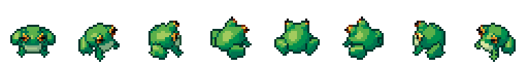 Frog from all 8 sides, animated pixel art