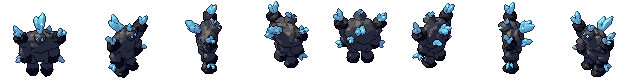 Golem de cristal sous ses 8 côtés, en pixel art animé