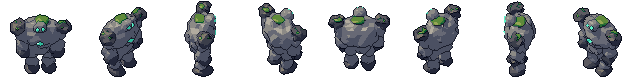 Stone golem from all 8 sides, animated pixel art