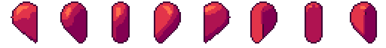 Demi-cœur sous ses 8 côtés, en pixel art animé