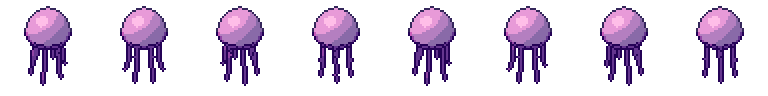 Jellyfish from all 8 sides, animated pixel art