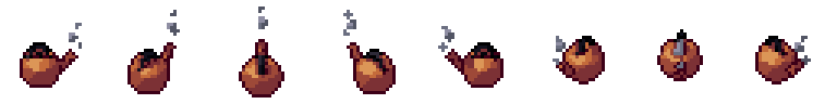 Kettle from all 8 sides, animated pixel art
