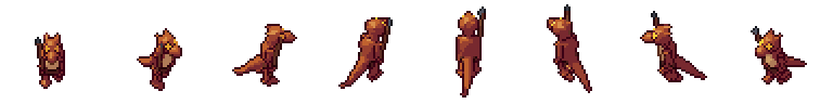 Kobold from all 8 sides, animated pixel art