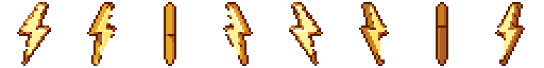 Energy bolt from all 8 sides, animated pixel art