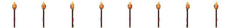 Bâton de feu sous ses 8 côtés, en pixel art animé