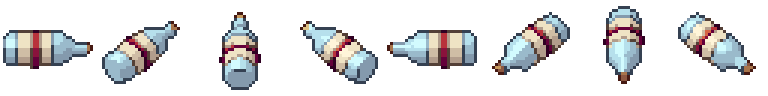 Bouteille à la mer sous ses 8 côtés, en pixel art animé
