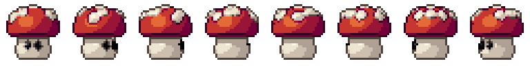 Power mushroom from all 8 sides, animated pixel art
