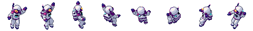 Astronaute néon vu de ses 8 côtés, en pixel art animé
