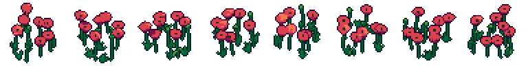 Poppies from all 8 sides, animated pixel art