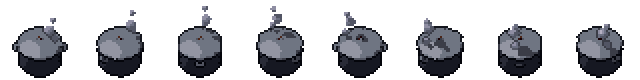Cooking pot from all 8 sides, animated pixel art