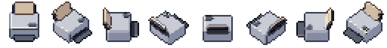 Printer from all 8 sides, animated pixel art