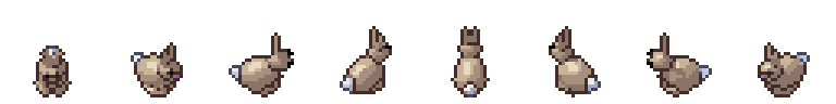 Rabbit from all 8 sides, animated pixel art