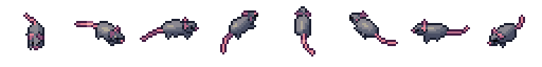 Rat sous ses 8 côtés, en pixel art animé