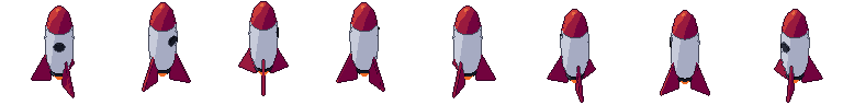 Rocket from all 8 sides, animated pixel art
