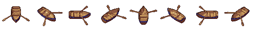 Rowboat from all 8 sides, animated pixel art