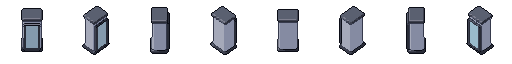 Caisson cryogénique sous ses 8 côtés, en pixel art animé