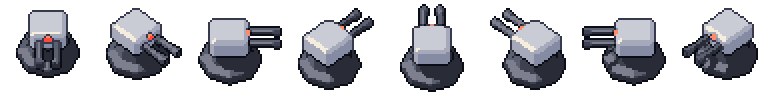 Turret from all 8 sides, animated pixel art