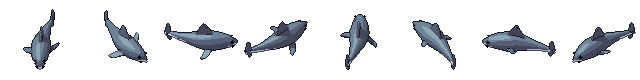 Requin sous ses 8 côtés, en pixel art animé