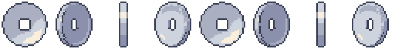 Moneda de plata desde sus 8 lados, pixel art animado