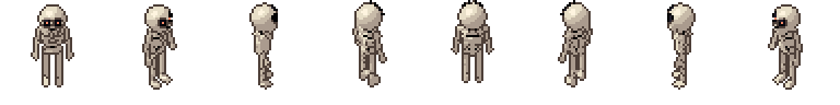 Skeleton from all 8 sides, animated pixel art