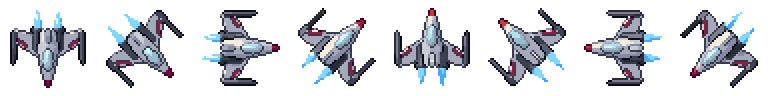 Nave espacial desde sus 8 lados, pixel art animado