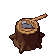 Stump with axe, pixel-art sprite