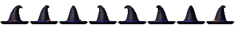 Witch hat from all 8 sides, animated pixel art
