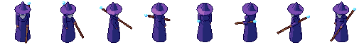 Wizard from all 8 sides, animated pixel art