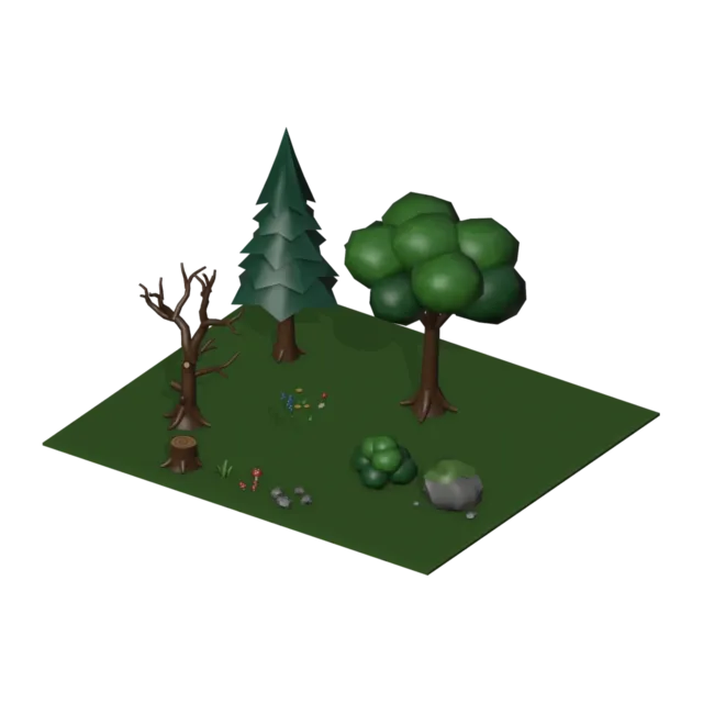 Forest clearing set, 3D scene