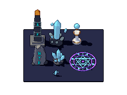 Crystal shrine set, pixel-art scene