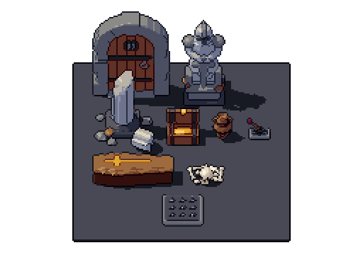 Dungeon set, pixel-art scene turning round
